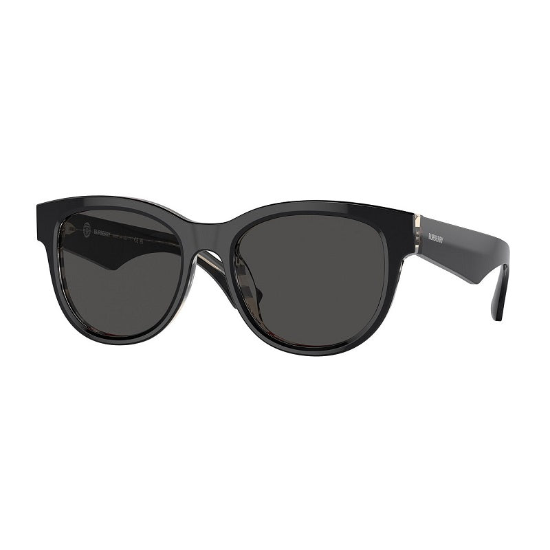 Burberry Sunglasses Round Full Rim, Top Black on Vintage Check Frame and Dark Grey Lens BE4432U412187