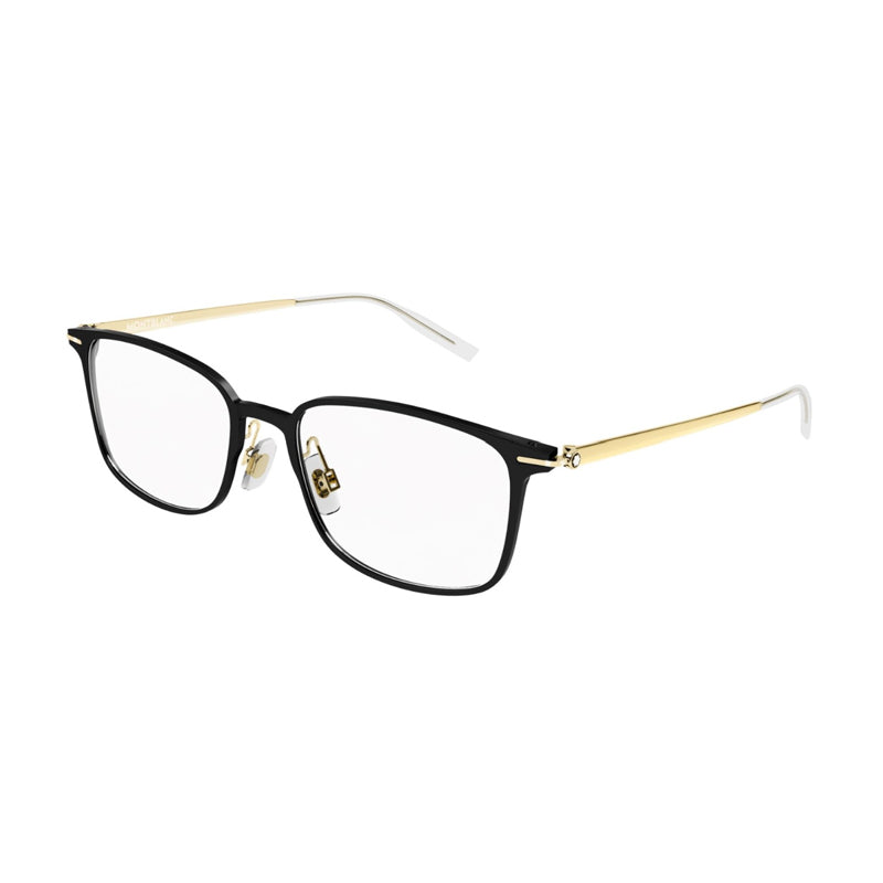 Montblanc Eyeglasses Rectangle Full Rim, Black/Gold Frame and Clear Demo Lensn Lens MB0196OK002
