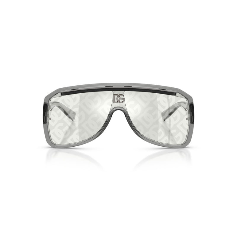 Dolce & Gabbana Sunglasses Square Full Rim, Transparent Grey Frame and Light Grey with GG Pattern Mirror Lens DG62053160AL