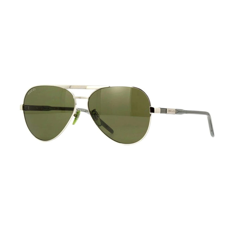 Gucci Sunglasses Aviator Full Rim, Silver Frame and Green Lens GG1163S002