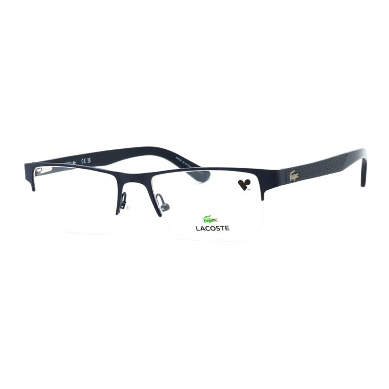 Lacoste Eyeglasses Rectangle Full Rim, Matte Blue Frame and Clear Demo Lenses Lens L2237424