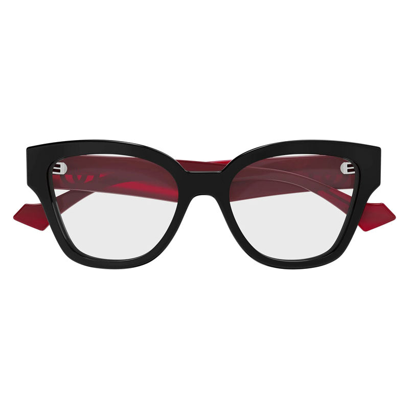 Gucci Eyeglasses Cat Eye Full Rim, Shiny Solid Black/Red Frame and Clear Demo Lens Lens GG1424O013