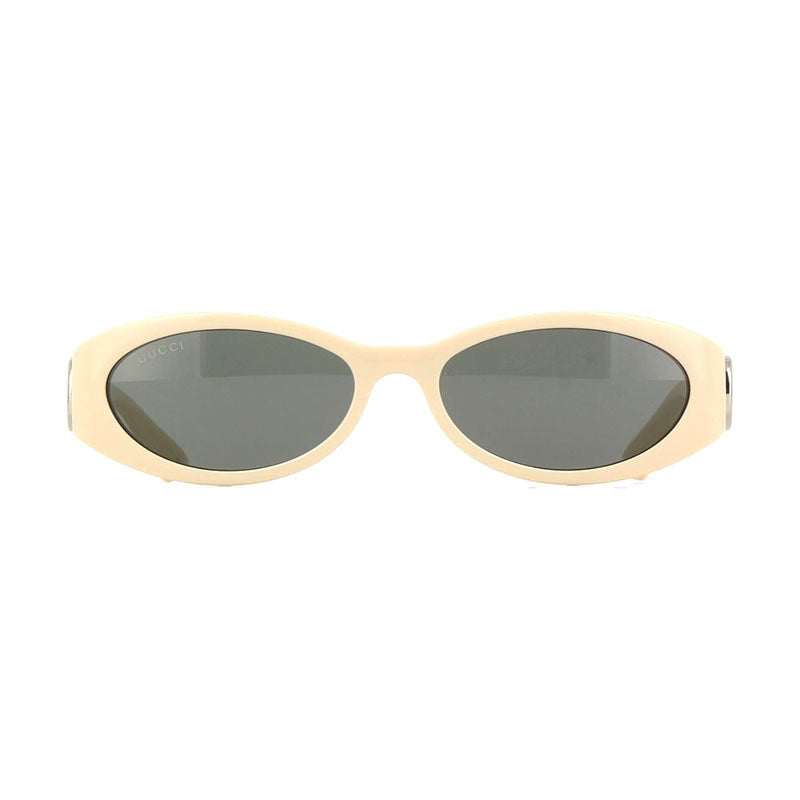 Gucci Sunglasses Oval Full Rim, Shiny Ivory Frame and Grey with Light Mirror Lens GG1660S004