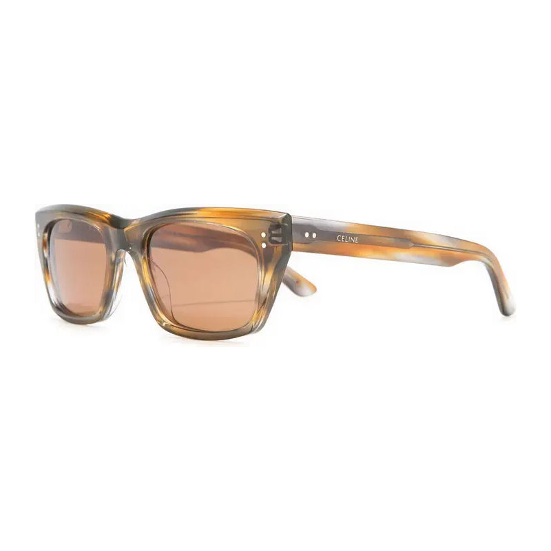 Celine Sunglasses Square Full Rim, Striped Blue and Havana Frame and Roviex Lens CL40060F55J