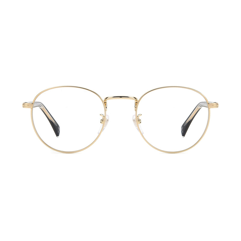 David Beckham Eyeglasses Round Full Rim, Gold/Black Frame and Clear Demo Lenses Lens DB11270RHL00