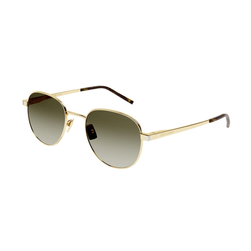 Saint Laurent Sunglasses Round Full Rim, Gold Frame and Brown Gradient Lens SL555003