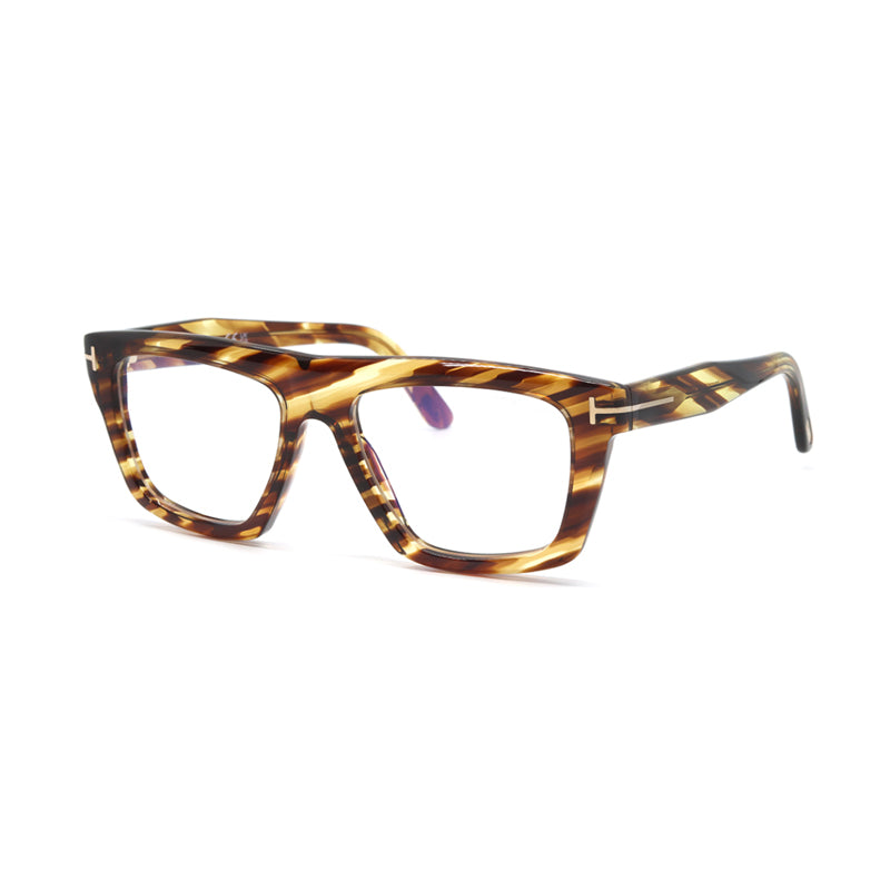 Tom Ford Eyeglasses Square Full Rim, Coloured Havana Frame and Clear Blue-light Block Lenses Lens FT6059-B055
