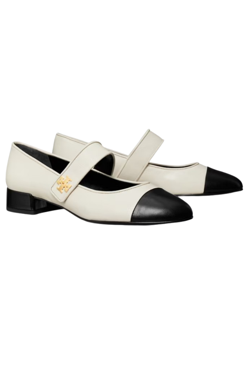 Tory Burch Cap-Toe Mary Jane Heel Ballet 25Mm Light Cream/perfect Black 159170100