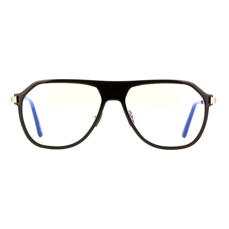 Tom Ford Eyeglasses Aviator Full Rim, Black/Gold Frame and Clear/Blue-Light Block Lenses Lens FT5943-B003