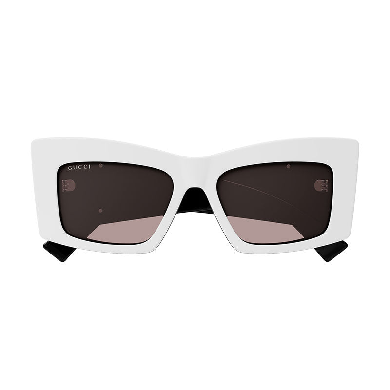 Gucci Sunglasses Square Full Rim, White/Black Frame and Brown Lens GG1842S006