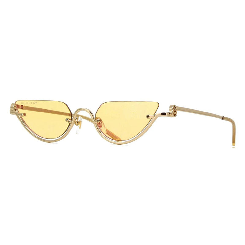 Gucci Sunglasses Cat Eye Semi Rim, Gold Frame and Rose Mirror to Dark Yellow with GG Pattern Lens GG1603S004