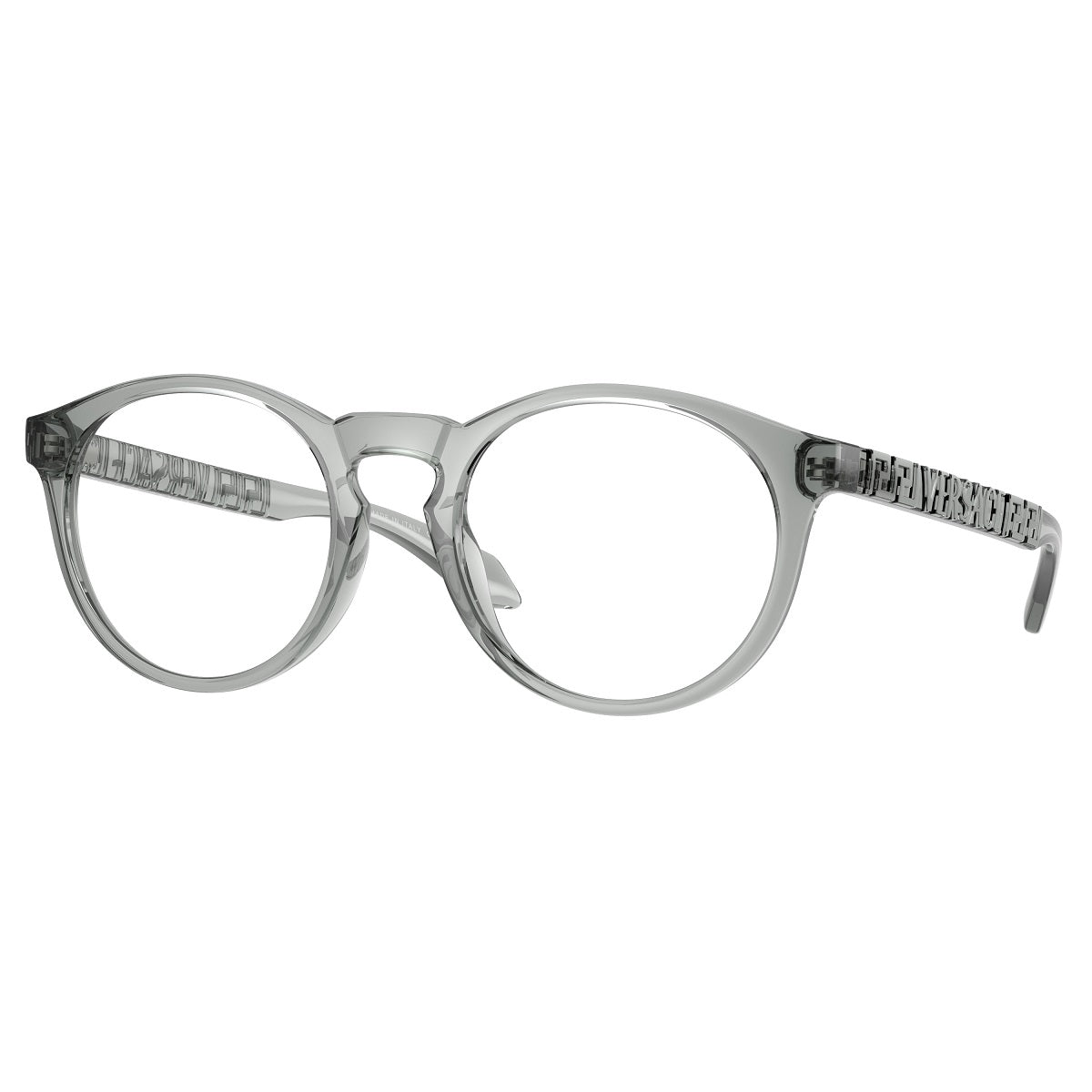 Versace Eyeglasses Round Full Rim, Grey Transparent Frame and Clear Demo Lenses Lens VE3355U5453