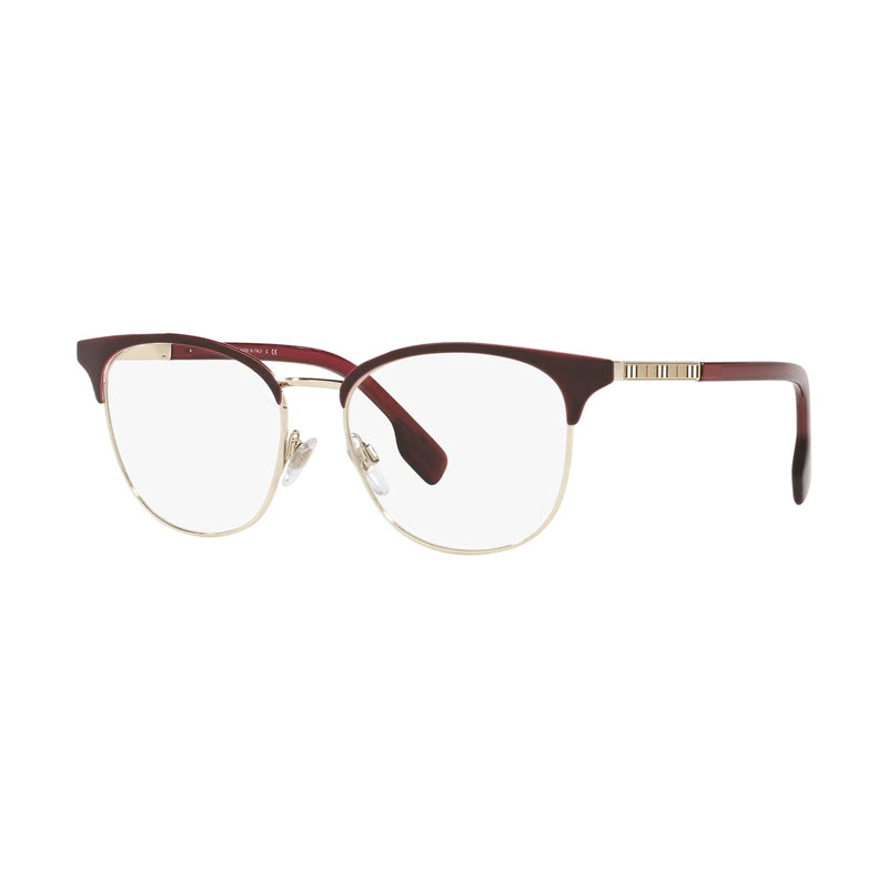 Burberry Eyeglasses Browline Full Rim, Light Gold Frame and Clear Demo Lenses Lens BE13551319