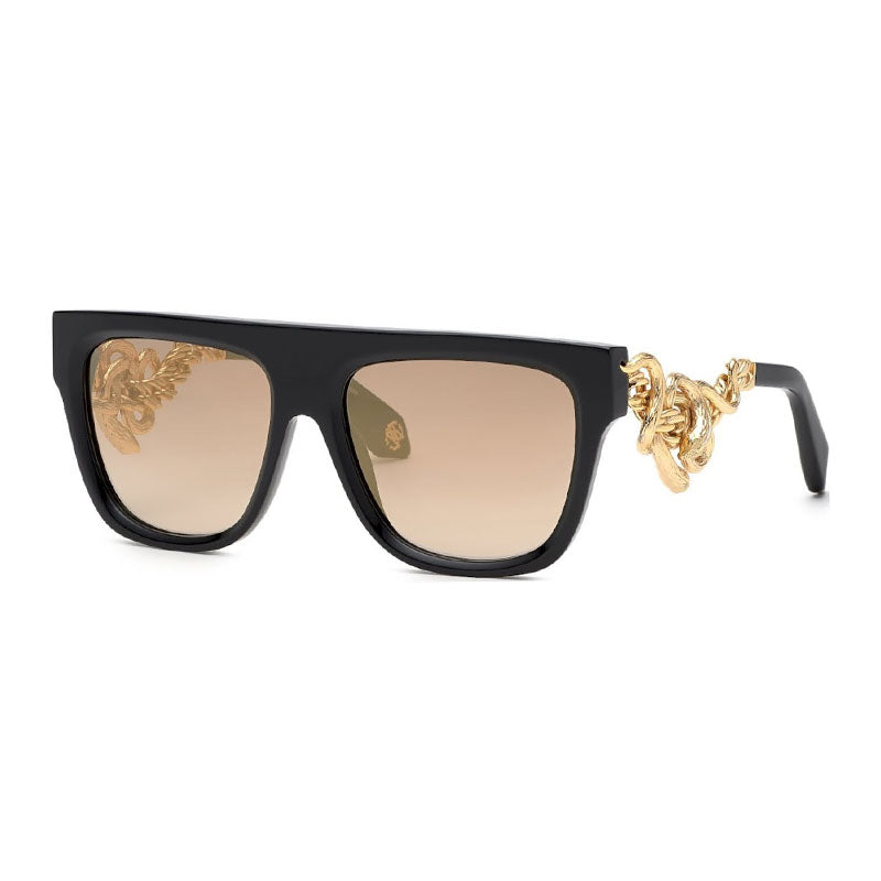 Roberto Cavalli Sunglasses Aviator Full Rim, Black/Gold Frame and Brown Lens SRC014M700G