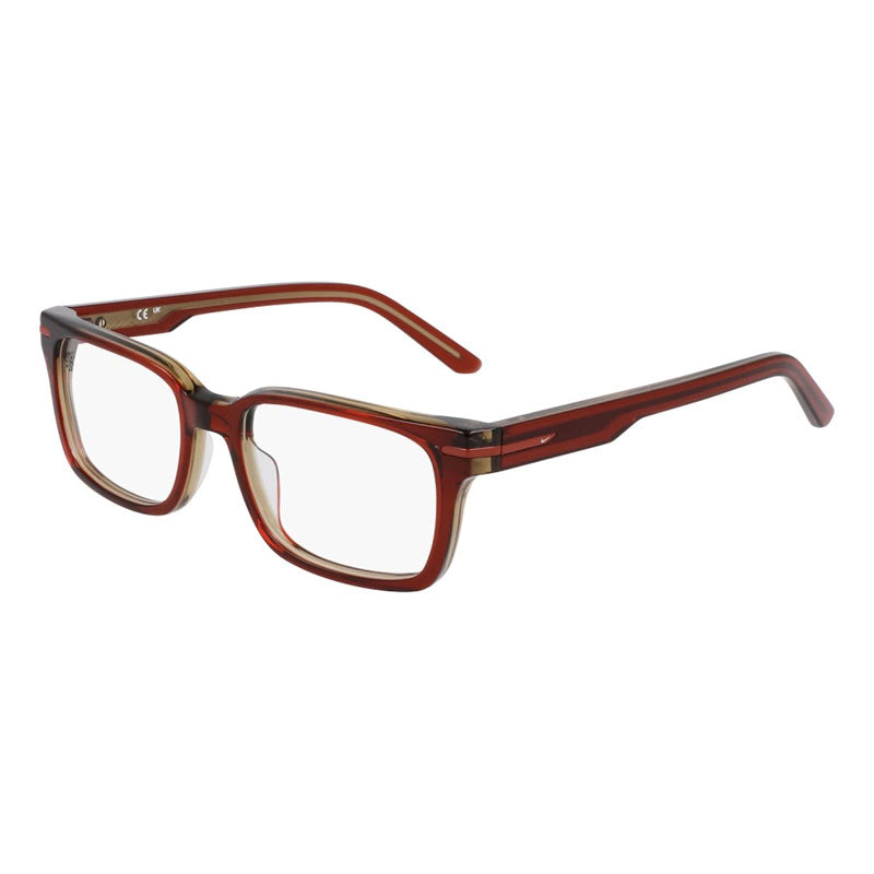 Nike Eyeglasses Rectangle Full Rim, Cedar/Amber Laminate Frame and Clear Demo Lenses Lens NIKE7174617