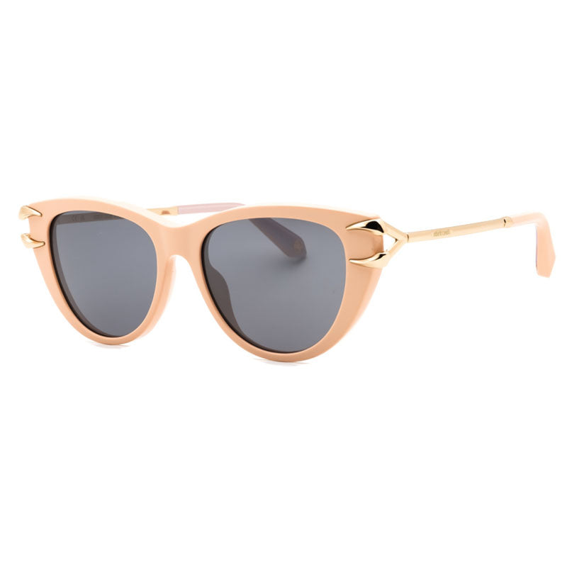 Roberto Cavalli Sunglasses Cat Eye Full Rim, Shiny Full Powder Beige/Gold Frame and Grey Lens SRC0319LHX