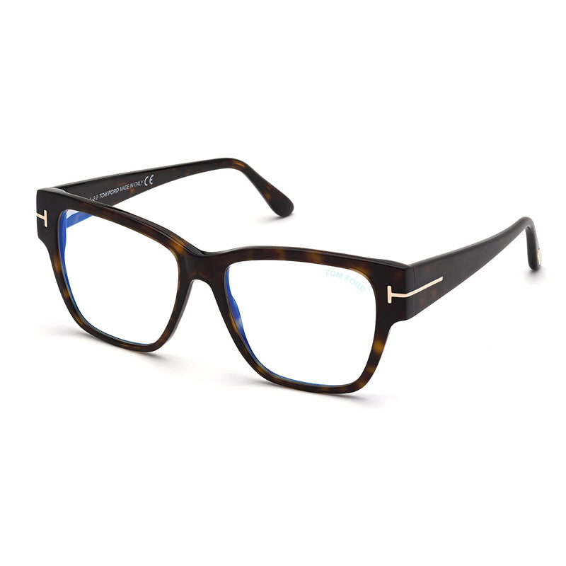 Tom Ford Eyeglasses Square Full Rim, Dark Havana Frame and Clear/Blue-light Block Lenses Lens FT5745-B052