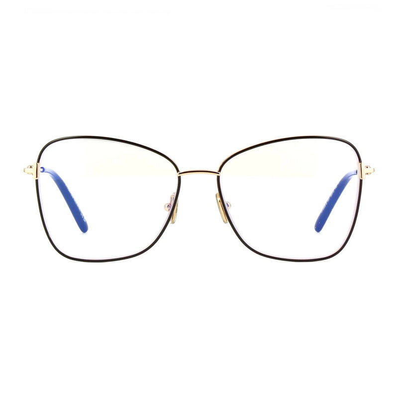 Tom Ford Eyeglasses Butterfly Full Rim, Shiny Black/Gold Frame and Clear/Blue-Light Block Lenses Lens FT5906-B001