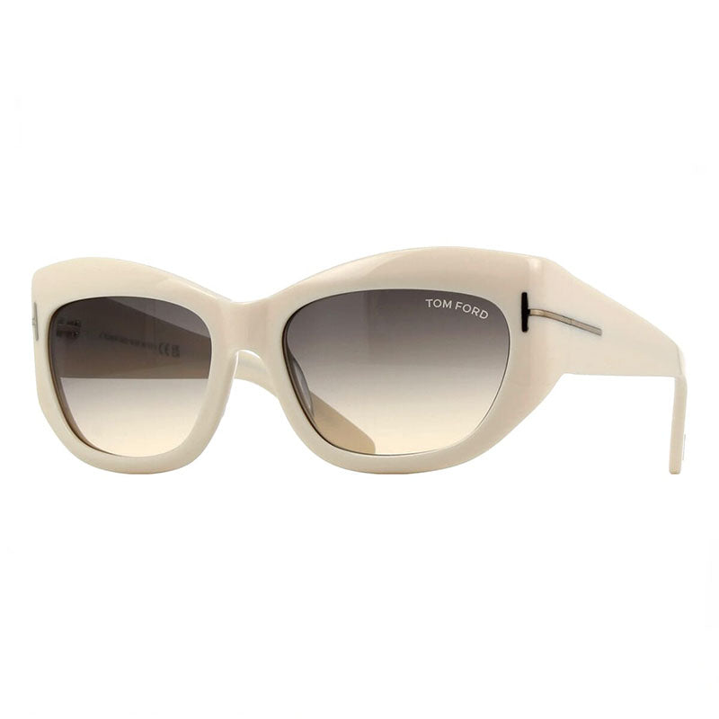 Tom Ford Sunglasses Cat Eye Full Rim, Ivory Frame and Gradient Smoke Lens FT106525B