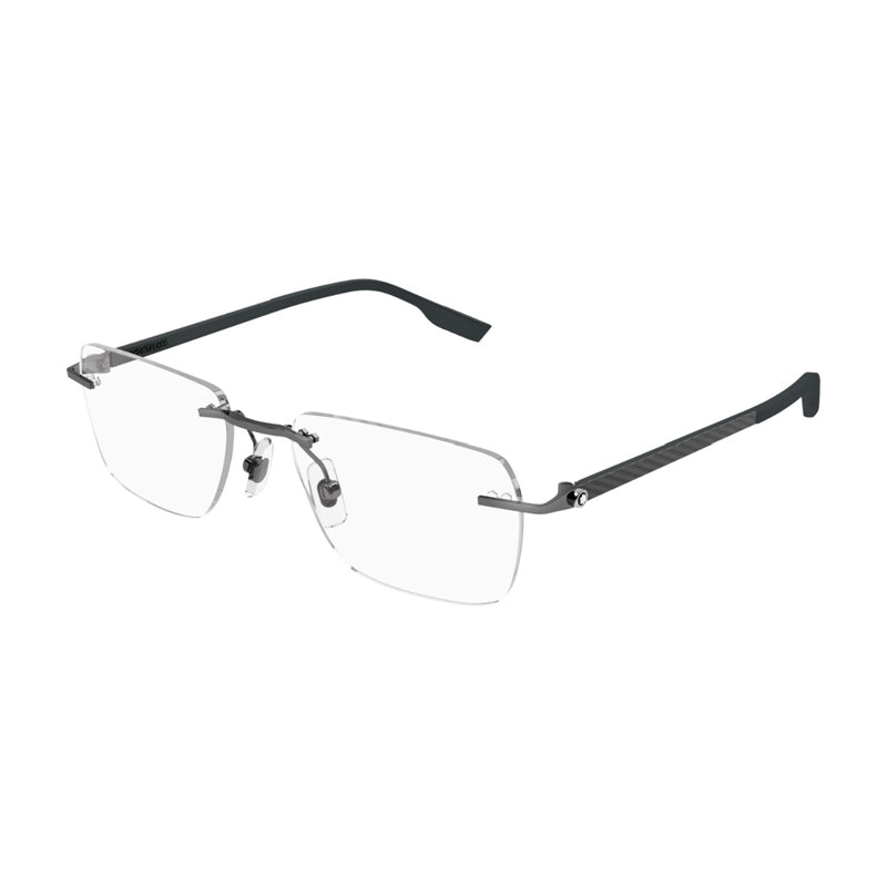 Montblanc Eyeglasses Rectangle Rimless, Ruthenium Frame and Clear Demo Lens Lens MB0185O003