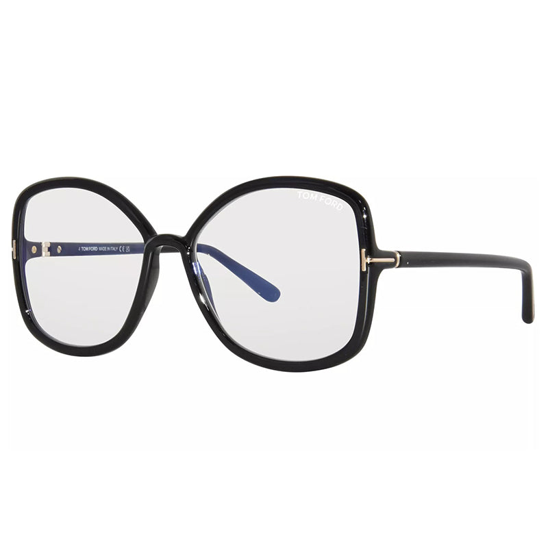 Tom Ford Eyeglasses Butterfly Full Rim, Shiny Black Frame and Clear/Blue-light Block Lenses Lens FT5845-B001