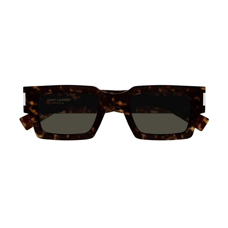 Saint Laurent Sunglasses Square Full Rim, Dark Havana with Silver Frame and Grey Lens SL572002