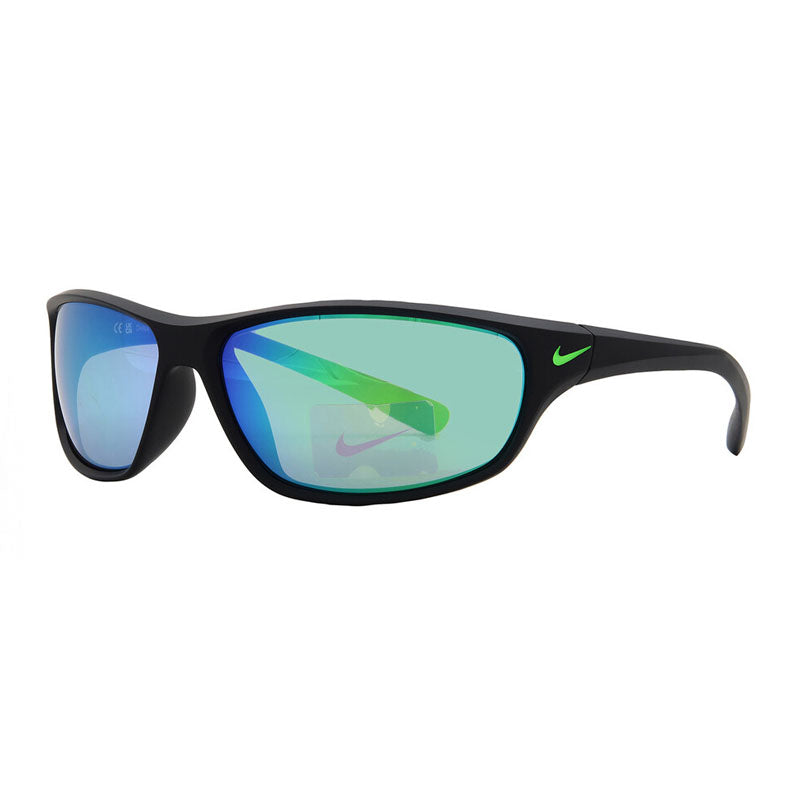 Nike Sunglasses Rectangle Full Rim, Matte Black Frame and Grey Green Mirrored Lens RABIDFQ4765003