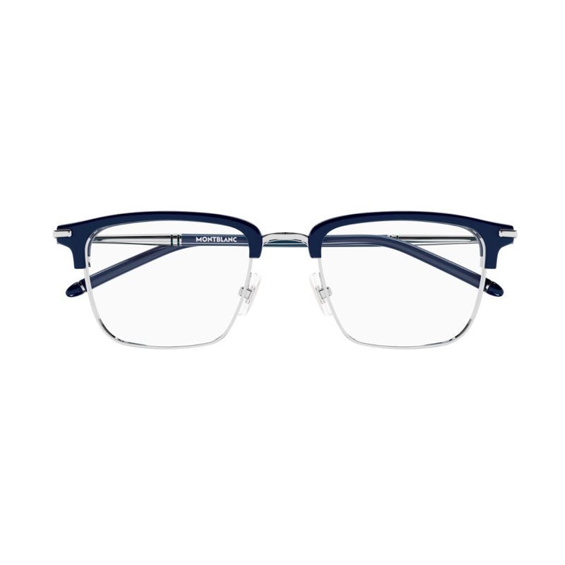 Montblanc Eyeglasses Shield Full Rim, Blue/Silver Frame and Clear Demo Lens Lens MB0243O002