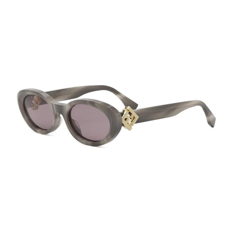 Fendi Sunglasses Oval Full Rim, Shiny Havana Frame and Grey Lens FE40140U20Y