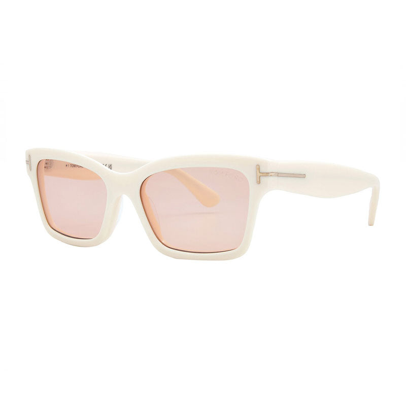 Tom Ford Sunglasses Rectangle Full Rim, Ivory Frame and Pink Mirror Lens FT108525Z