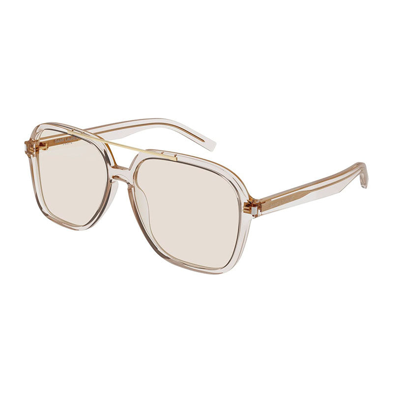 Saint Laurent Sunglasses Aviator Full Rim, Transparent Beige Frame and Light Yellow Lens SL545002