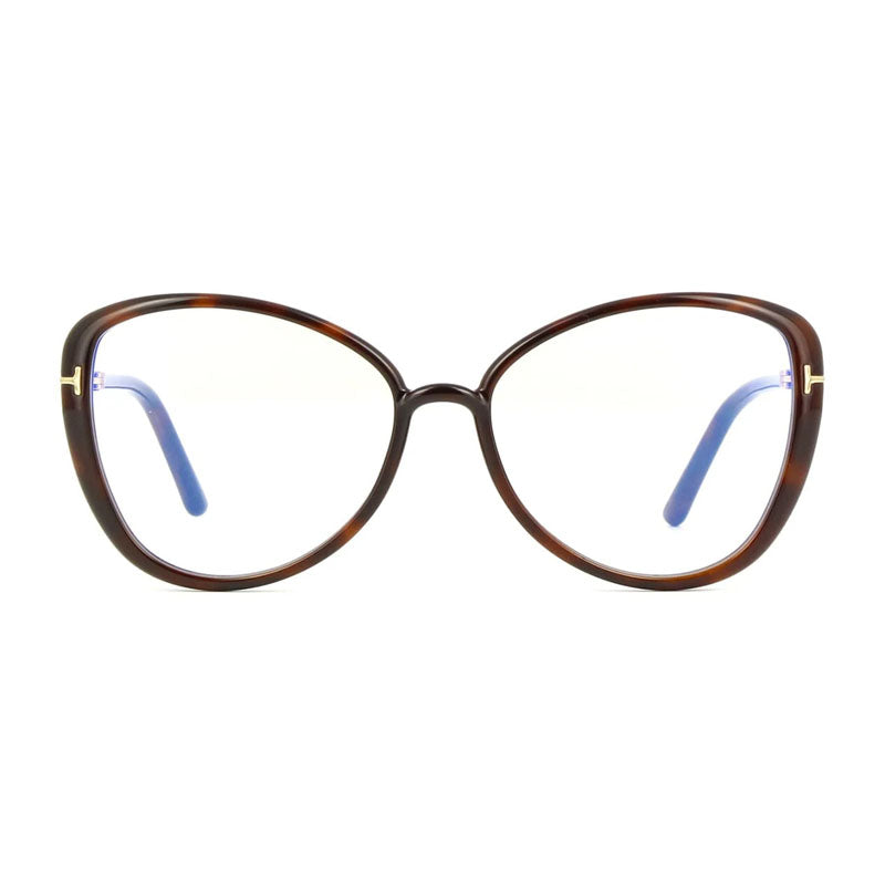Tom Ford Eyeglasses Butterfly Full Rim, Dark Havana Frame and Clear Blue Light Block Lens FT5907-B052