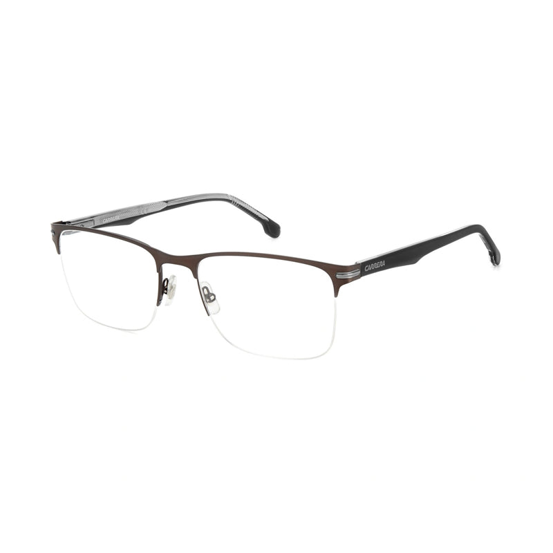 Carrera Eyeglasses Rectangle Semi Rim, Matte Brown Frame and Clear Demo Lenses Lens CARRERA2910YZ400