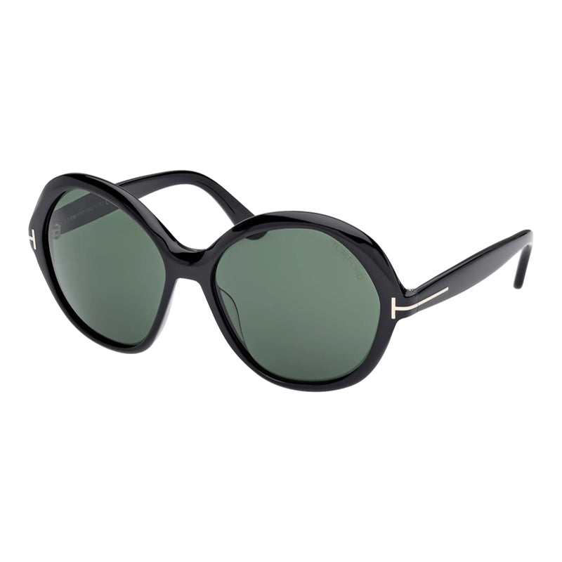 Tom Ford Sunglasses Geometric Full Rim, Shiny Black Frame and Green Lens FT128201N