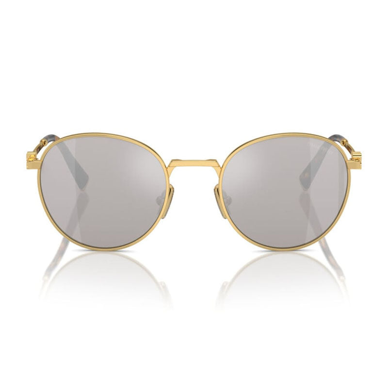 Miu Miu Sunglasses Round Full Rim, Gold Frame and Light Grey Silver Mirror Lens MU55ZS5AK07F