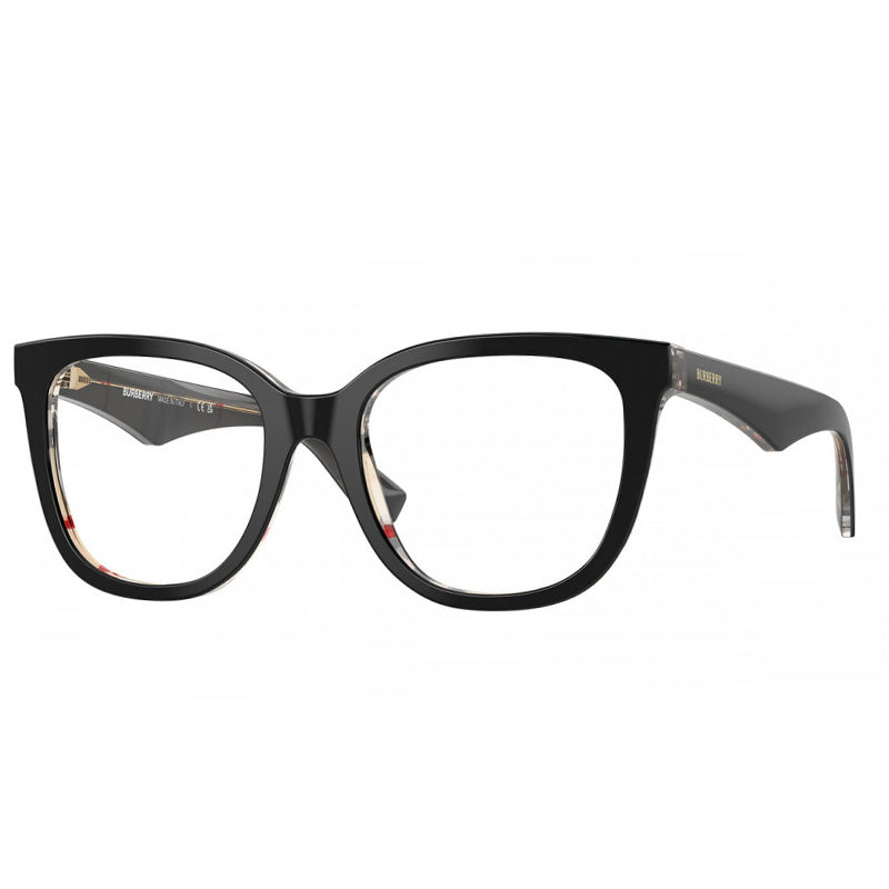 Burberry Eyeglasses Square Full Rim, Top Black on Vintage Check Frame and Clear Demo Lenses Lens BE24154121