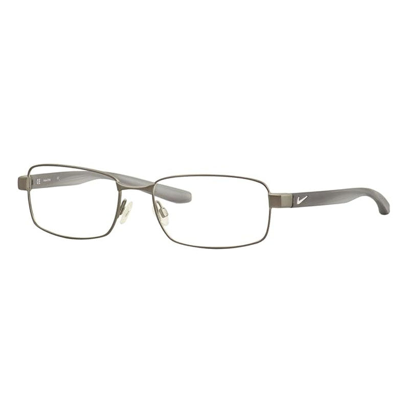 Nike Eyeglasses Rectangle Full Rim, Brushed Gunmetal Frame and Clear Demo Lenses Lens NIKE8195050