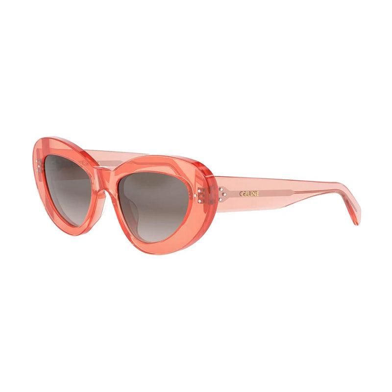 Celine Sunglasses Cat Eye Full Rim, Glossy Orange Frame and Brown Gradient Lens CL40320U42F