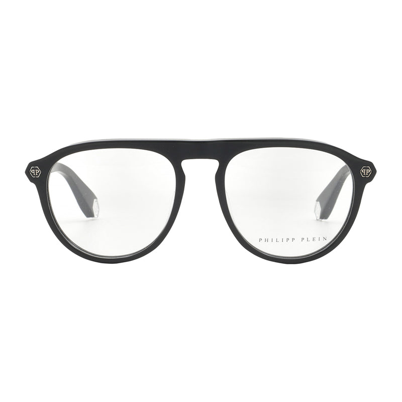 Philipp Plein Eyeglasses Rectangle Full Rim, Shiny Black Frame and Clear Demo Lenses Lens VPP016M0700