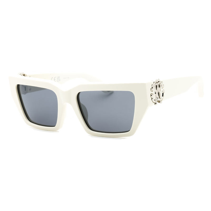 Roberto Cavalli Sunglasses Rectangle Full Rim, White Frame and Blue Grey Lens SRC016M847X