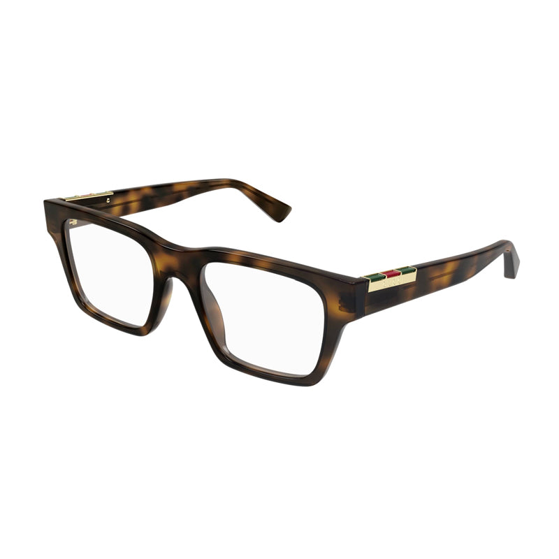 Gucci Eyeglasses Square Full Rim, Havana Frame and Clear Demo Lenses Lens GG1889O008