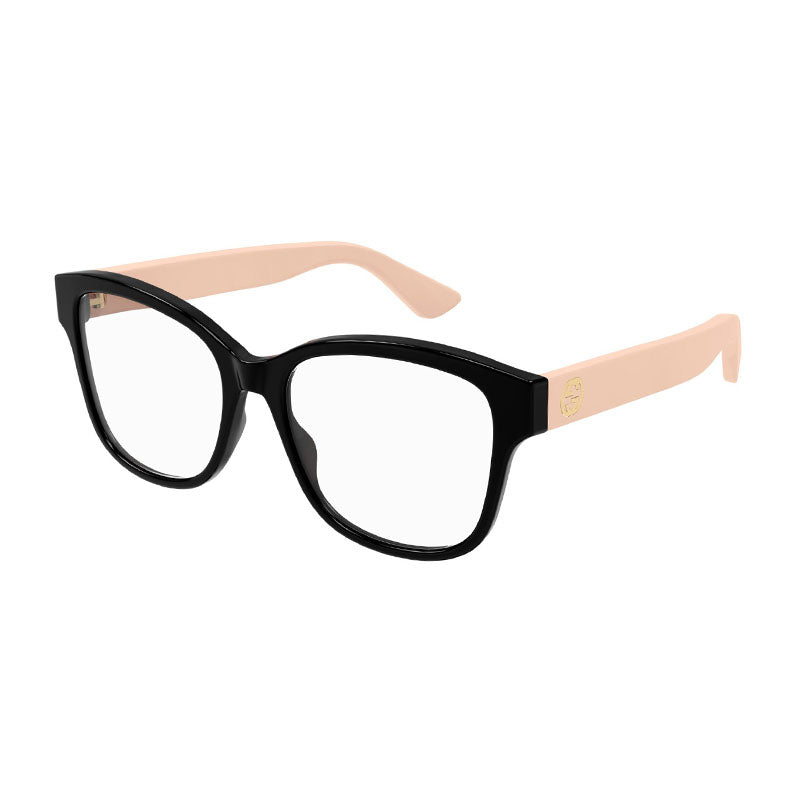 Gucci Eyeglasses Square Full Rim, Shiny Black/Pink Frame and Clear Demo Lenses Lens GG1340O007