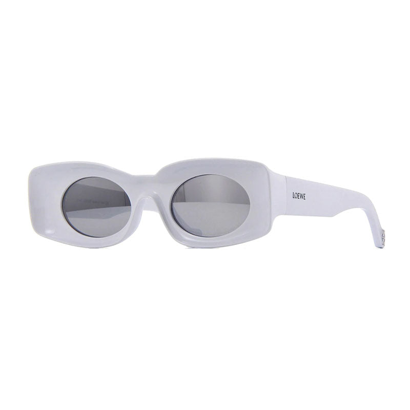 Loewe Sunglasses Rectangle Full Rim, White Frame and Smoke with Silver Mirror Lens LW40033I21C