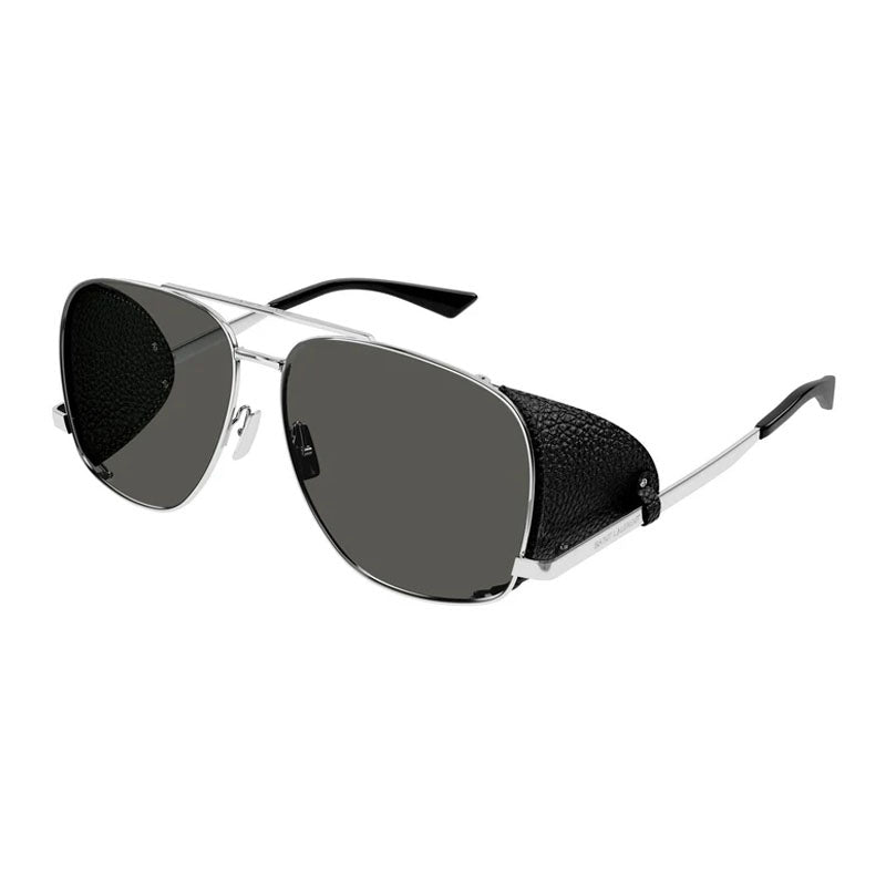 Saint Laurent Sunglasses Aviator Full Rim, Silver/Black Frame and Grey Lens SL653LEONLEATHERSPOILER001
