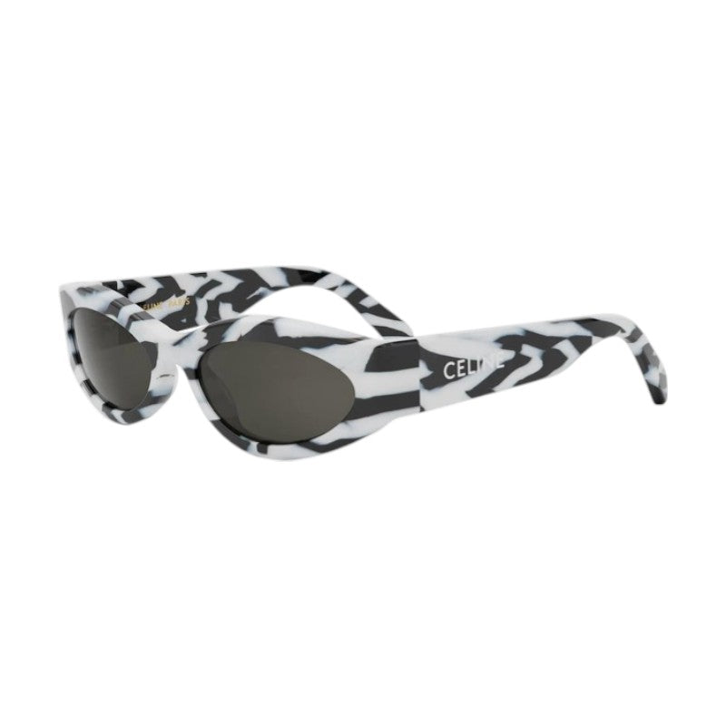 Celine Sunglasses Cat Eye Full Rim, Black and White Zebra Frame and Grey Lens CL40288I04A