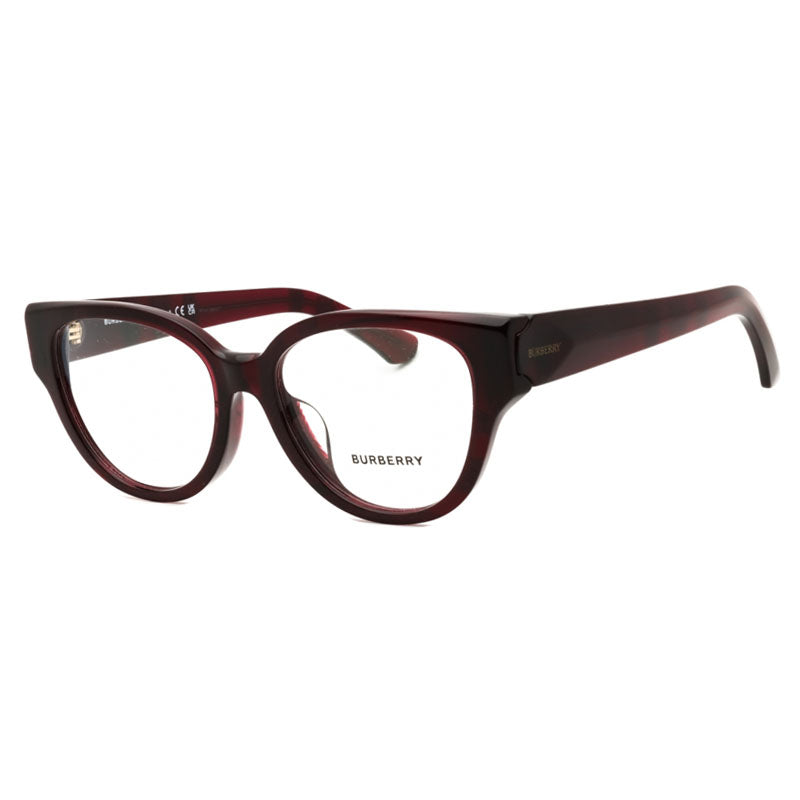 Burberry Eyeglasses Round Full Rim, Check Red Frame and Clear Demo Lenses Lens BE2421F4115