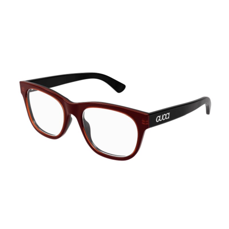 Gucci Eyeglasses Square Full Rim, Black/Red Frame and Clear Demo Lenses Lens GG1796O007