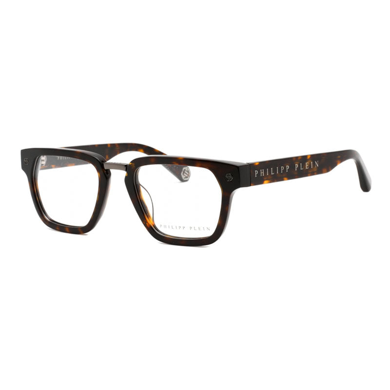 Philipp Plein Eyeglasses Rectangle Full Rim, Shiny Dark Havana Frame and Clear Demo Lenses Lens VPP055W0722