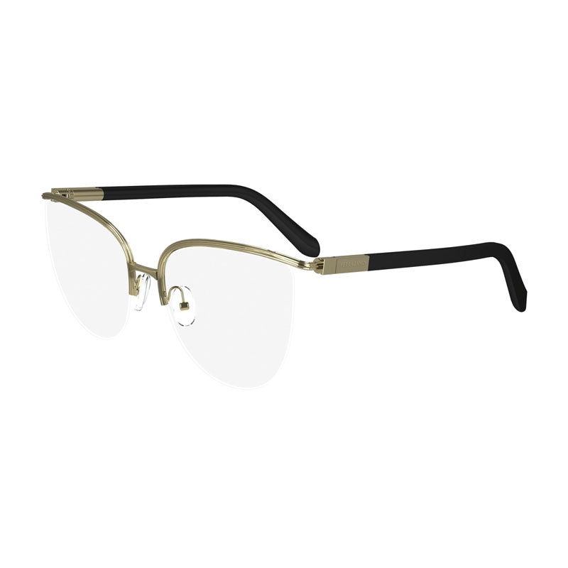 Ferragamo Salvatore Ferragamo Eyeglasses Cat Eye Semi Rim, Gold Frame and Clear Demo Lenses Lens SF2227710
