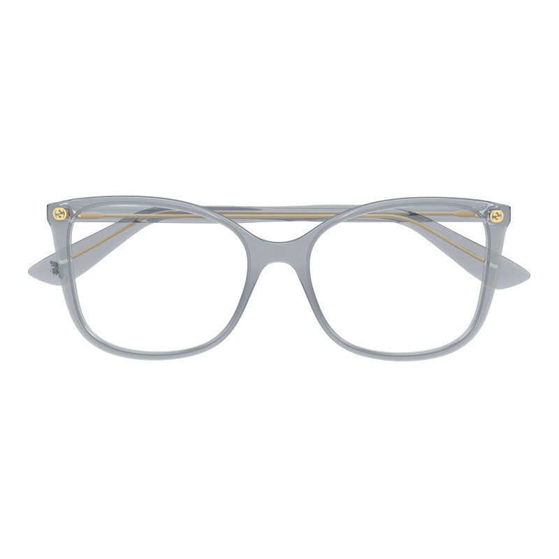 Gucci Eyeglasses Cat Eye Full Rim, Shiny Transparent Denim Blue Frame and Clear Demo Lenses Lens GG0026O017